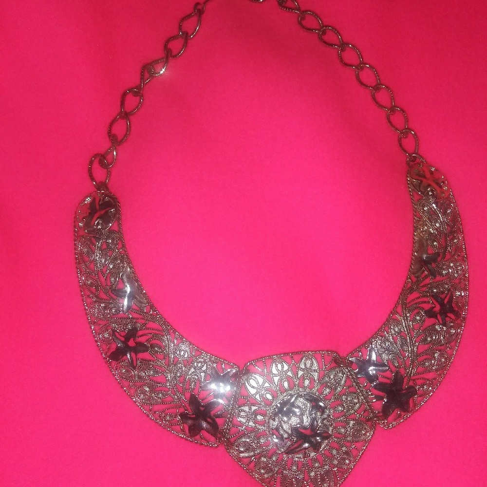 Silver Tone Ocean Themed Statement Necklace